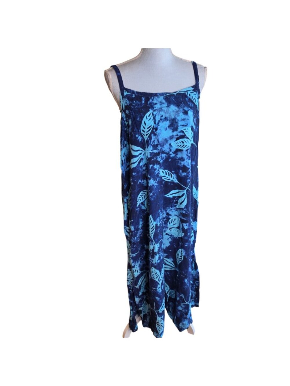 Vintage 90s The Planet Blue Floral Rayon 2pc Dress Set Boho Hippie Festival XL - Picture 2 of 14